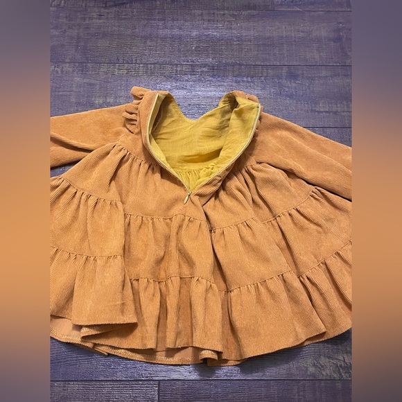 Vintage Handmade Girls 12-18M Corduroy Tiered Dress Mustard Yellow Boho Western - Picture 11 of 11